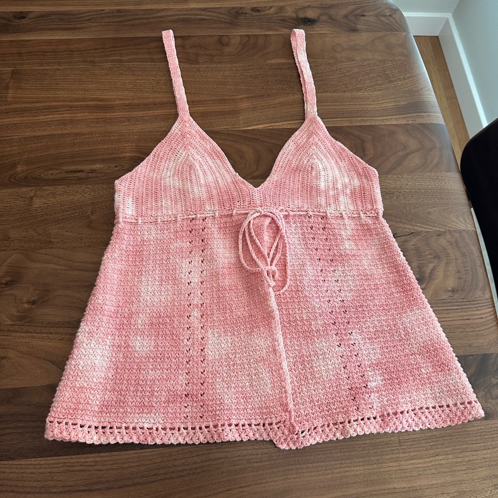 Gap 1969 Limited Edition Pink Crochet Tie Front Tank Top
